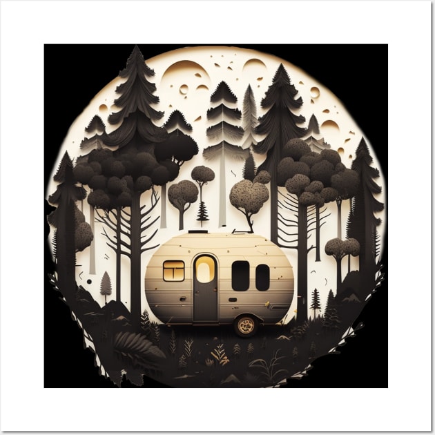 Camping Adventure in the Forest, Full Moon Night Wall Art by dukito